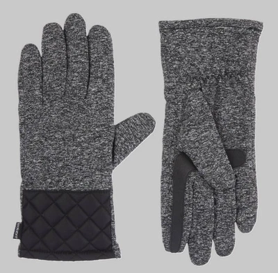 NWT~ Isotoner sz S/M Quilted Black Gray Gloves knit Mittens Smart Dri Touch AN79 - Изображение 1 из 4