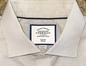 Camisa de vestir Charles Tyrwhitt para hombre color tostado a rayas calce ajustado L/S talla 16,5x34 - Imagen 1 de 3