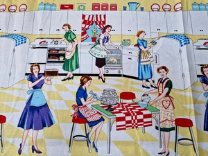 Michael Miller Home Economics Fabric - Vintage Style 1950s Kitchen - Picture 1 of 8