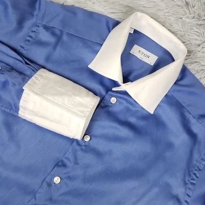 Camisa de vestir Eton para hombre 16 41 ajustada azul cuello en contraste Winchester puño francés Foto 1 de 4