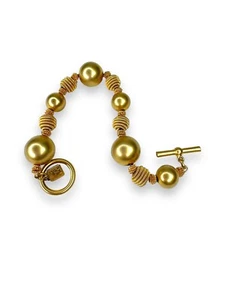 Anne Klein klobiges goldfarbenes Perlenarmband 7,75 Zoll Knebelverschluss - Bild 1 von 10