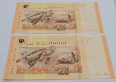 Malaysia 12th Series Zeti RM20 AF Prefix Radar Fancy Nice Number 2pcs UNC - Image 1 of 2