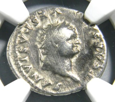 Moneda Romana Tito, AD 79-81 - AR Denario NGC Fina Foto 1 de 4