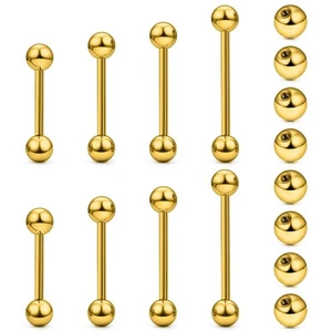 14G 16G Nipple Tongue Rings Stainless Steel Straight Barbells Piercing Jewelr... - Picture 1 of 7