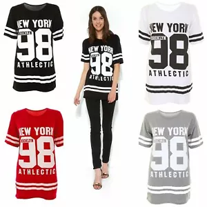 Womens Ladies USA American Varsity Oversize Baggy T Shirt Top PLUS SIZE 8 TO 24 - Picture 1 of 13