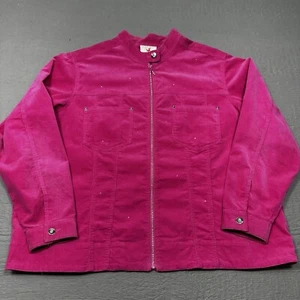 Quacker Factory Jacket Womens 2X Pink Micro Corduroy Full Zip Rhinestone * - Picture 1 of 14