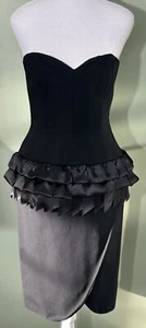Victor Costa Dress Vintage 80’s Sz 4 Ribbon Peplum 3D Strapless Cocktail Black - Picture 1 of 17