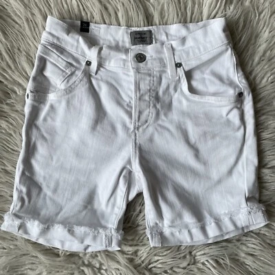 Citizens of Humanity White Denim Button Fly Mid Rise Raw Cuff Shorts Size 24 - Image 1 of 4