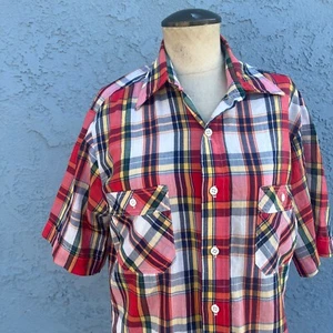 Vintage Sears Sportswear Shirt Short Sleeve Mens Medium tall Plaid Lightweight - Picture 1 of 11