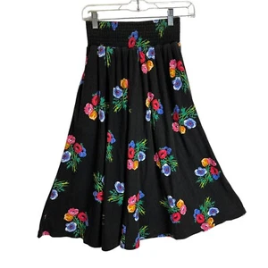 D. Goldsmith Midi Baumwolle Damen Rock schwarz mit Blumen geraffte Taille S - Bild 1 von 11