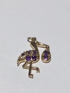 14 Kt Yellow Gold Stork Charm/pendant With Amtheyst Stones - Picture 1 of 4