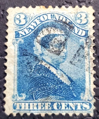 NEWFOUNDLAND 1873 QUEEN VICTORIA 3C STAMP BLUE #34 PERF 12, USED F/VF CV$115 - Image 1 of 4