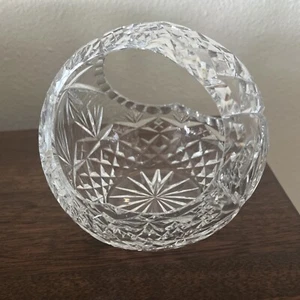 Vintage Lead Crystal Rose Flower Bowl Basket Vase Made in Poland 6” Tall - Picture 1 of 8
