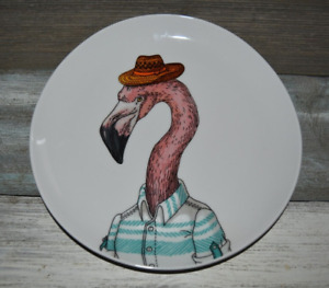 New ListingWest Elm Rachel Kozlowski Dapper Animal Flamingo Bird Excellent Cabinet Kept *