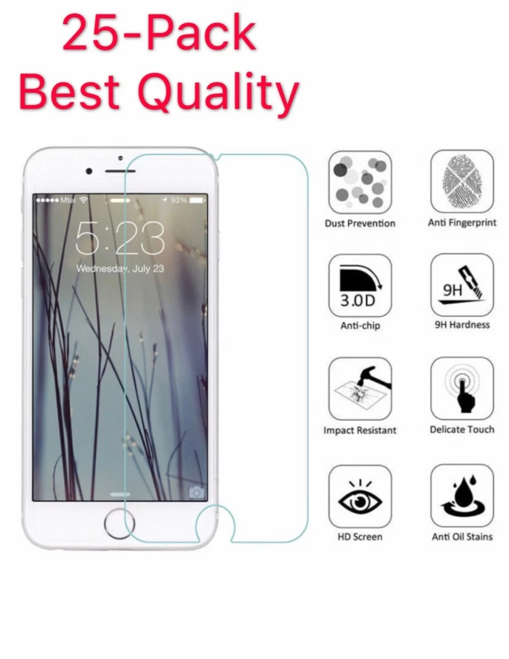 25-Pack For iPhone 6 / 7 / 8 Plus Tempered GLASS Screen Protector Bubble Free - Image 1 of 1