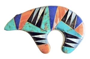 bEAR PENDANT PIN STERLING & INLAY EARL LEE NAVAJO FIRST NATIONS ARTIST neocurio - Picture 1 of 6