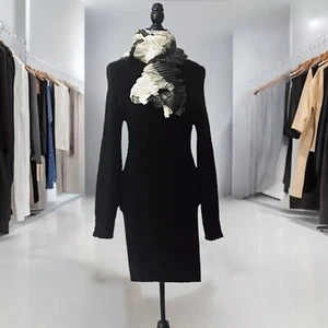 Sweater Dress Women’s Black Eyelash Ribbed Knit Round Neck Long Sleeve Size XL - Picture 1 of 6