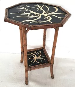Antique Bamboo Lamp Table, Victorian Chinoiserie, Gold Leaf, Vintage Rattan. - Picture 1 of 9