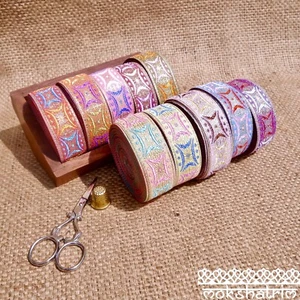 Traditional Indian Asian Star Pastel Geometric Jacquard Ribbon Trim MA132 - Picture 1 of 6