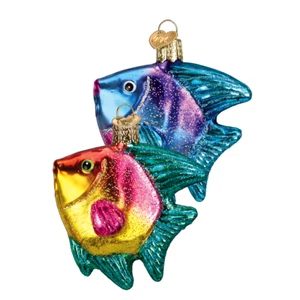 OLD WORLD CHRISTMAS SET OF 2 TROPICAL ANGELFISH AQUARIUM PET ORNAMENTS 12383 - Picture 1 of 3
