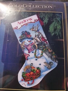 Kit de Medias Punto de Cruz Colección Oro Dimensiones Muñeco de Nieve Reunión   - Imagen 1 de 5