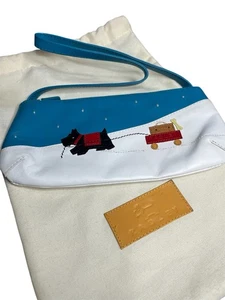 RADLEY Small Leather Handbag Explorer Blue And White With Dog Pulling A Trolley - Picture 1 of 6