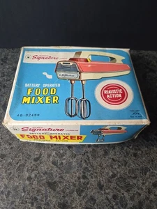 Mezclador de mano de bebidas rosa cocina juguete moderno de mediados de siglo de colección ¡FUNCIONA!  Caja Atomic MCM - Imagen 1 de 20