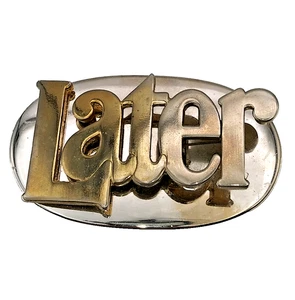 Vintage 1970s Brass “Later” Clip Desk Memo Mail Paper Holder 5"x3" - Picture 1 of 5