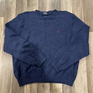 Ralph Lauren Sweater Mens XL Navy Crew Neck Pullover Cotton Knit Red Pony - Picture 1 of 10