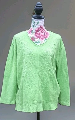 Suéter grande bordado floral de tela de rizo verde Catie Kelly para mujer Foto 1 de 4