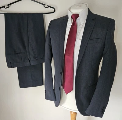 Próximo traje de 2 piezas para hombre SLIM FIT Ch36"S W32" L31" gris mezcla de lana boda formal Foto 1 de 4