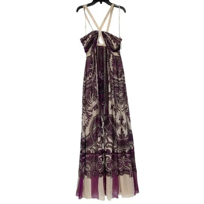 Roberto Cavalli Women's 42/8 Purple Paisley Silk Halter Neck Maxi Dress K21-5 - Image 1 of 4