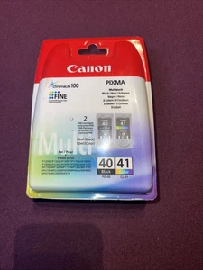 2 PACK GENUINE CANON 40 BLACK & 41 COLOR INK CARTRIDGES - PG-40 - CL-41 - Picture 1 of 4