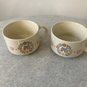 Vintage Interpur Ceramic  Dutch Style Soup Mugs Love House & Floral Wreath ❤️ Lg - Picture 1 of 12