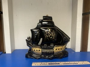 1950s MCM Black And Gold Ceramic Glow Galleon Nautical Ship TV Console Lamp - Picture 1 of 9