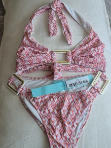 Melissa Odabash Paris Bikini Uk 10 White Pink Printed NEW - Picture 1 of 14