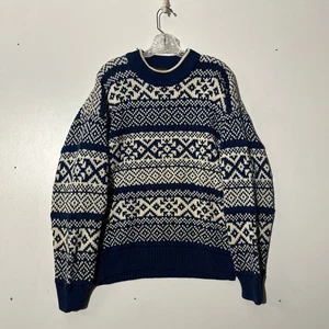 Vintage Eddie Bauer Fair Isle Blue Knit Heavyweight Cotton Sweater Mens Size XL - Picture 1 of 8