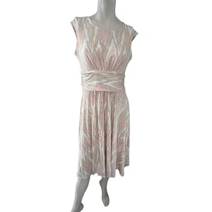 Ruby Rd. Petite Midi Dress Sleeveless Pink Beige Print Casual PM - Picture 1 of 7