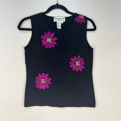 Blusa Joseph A Negra Sin Mangas con Cinta Floral Rosa Bordada Talla Grande Foto 1 de 4