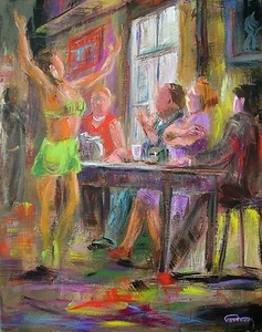 NEW ORIGINAL LEON GOODMAN THEATRE DRAMA X FACTOR AUDITIONING DANCE OIL PAINTING - Picture 1 of 1