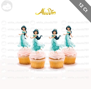 12 Jasmine Aladdin Cupcake Topper Niña Cumpleaños Comida Elige Favor Fiesta - Imagen 1 de 1