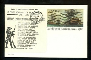 US FDC #UX84 LGS Label 1980 Frenchtown NJ Rochambeau Landing Card Unofficial 