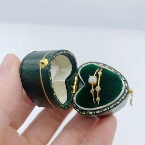 Vintage Heart Green Ring Box Handmade, Engagement & Wedding Set Elegant - Picture 1 of 10