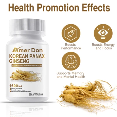 AMER DON Red Korean Ginseng 120 Capsules 1600mg 6 year old Pure Red Panax Premium Quality