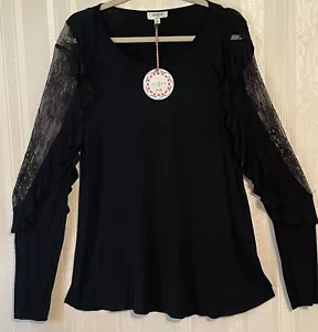 NEW! Beautiful Medium Flowy Black Top Lace Insert Sleeves So Unique - Picture 1 of 13