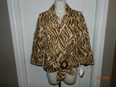 Top manga 3/4 estampado animal Emma James/Liz Claiborne S nuevo con etiquetas marrón tostado Foto 1 de 4