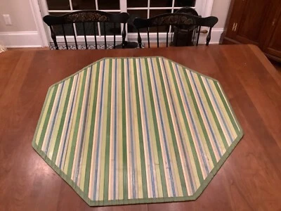 "Mesa octágona MCM vintage listones de madera bambú corredor 35x36""" Foto 1 de 4