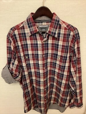 Camisa Johnston & Murphy Para Hombres Grande 100% Algodón Ajuste A Medida Manga Larga Bolsillos Foto 1 de 4