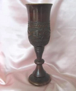 1920s ANTIQUE LARGE ART DECO ENGRAVED WOODEN VASE CUP HANDMADE - Picture 1 of 11