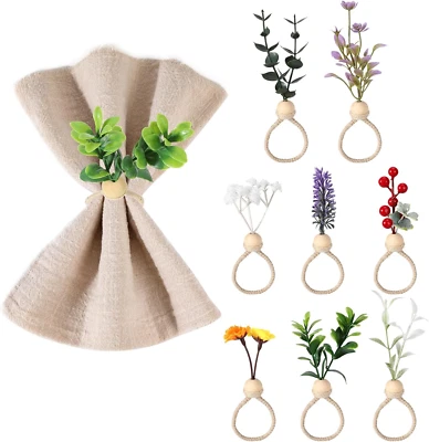 8 Pezzi Anelli Portatovaglioli Foglia Finta Fiore, Portatovagliolo Boho per Nozz - Immagine 1 di 4